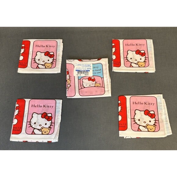 Vintage 2003 Hello Kitty Cotton Handkerchief Lot Of 5 New With Tags-Rare - Picture 16 of 16